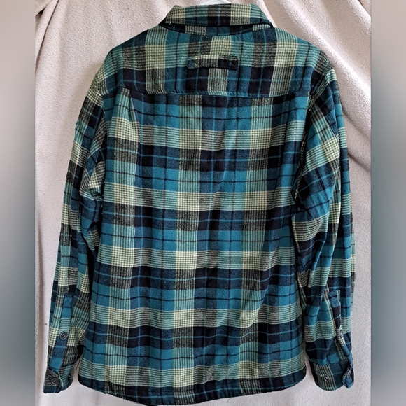 Men's Old Mill Thick Button Up Green and Blue Plaid Jacket - Picture 11 of 13